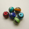 6  Glass Lampwork Round  Coloured Banded Beads