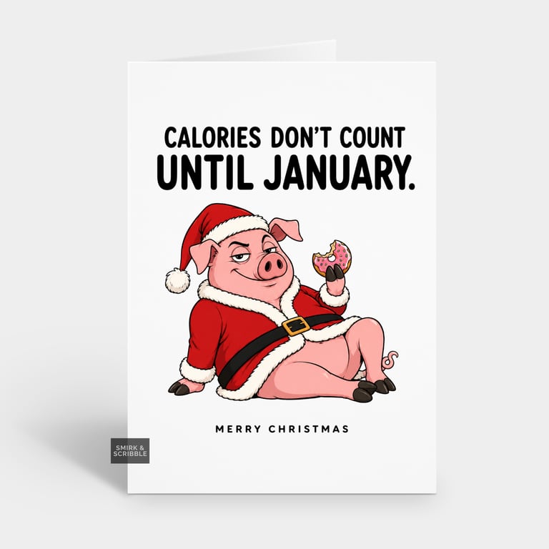 Funny Christmas Card - January Calories Pig