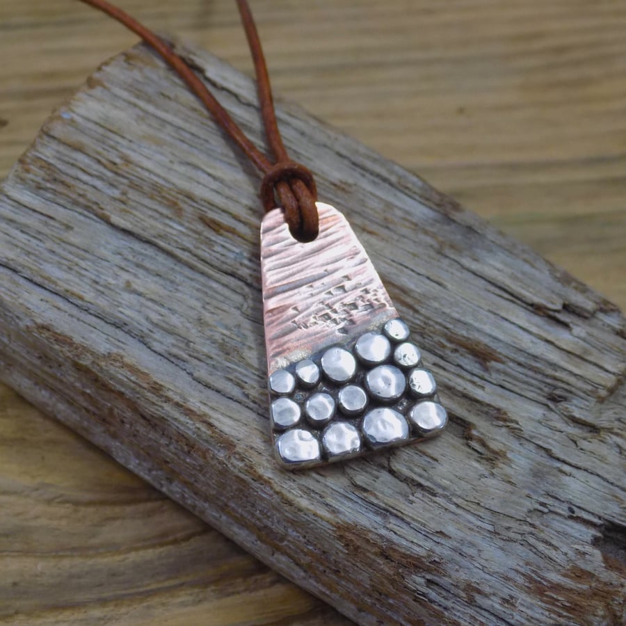 Copper and silver abstract 'rocky beach' pendant necklace