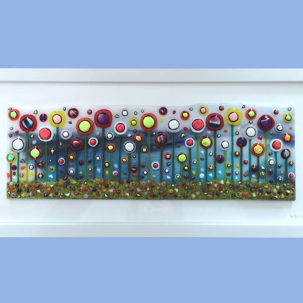 HANDMADE FUSED GLASS 'IN THE GARDEN' PICTURE.