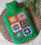 Crochet Hot Water Bottle Cover Granny Square Grass Green - Image 2