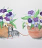 Little Fieldmouse and pots of Violet Flowers. Painting - Image 6
