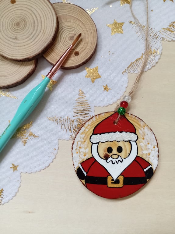 Santa hanging woodslice decoration 