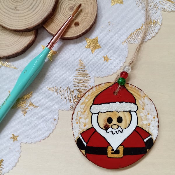 Santa hanging woodslice decoration 