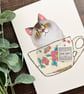 Grey long-haired cat, Persian cat card, card for cat lover, cat in a cup