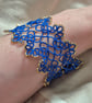 Royal Blue Lace Bracelet – Handmade Gold Beaded Tatting Jewellery