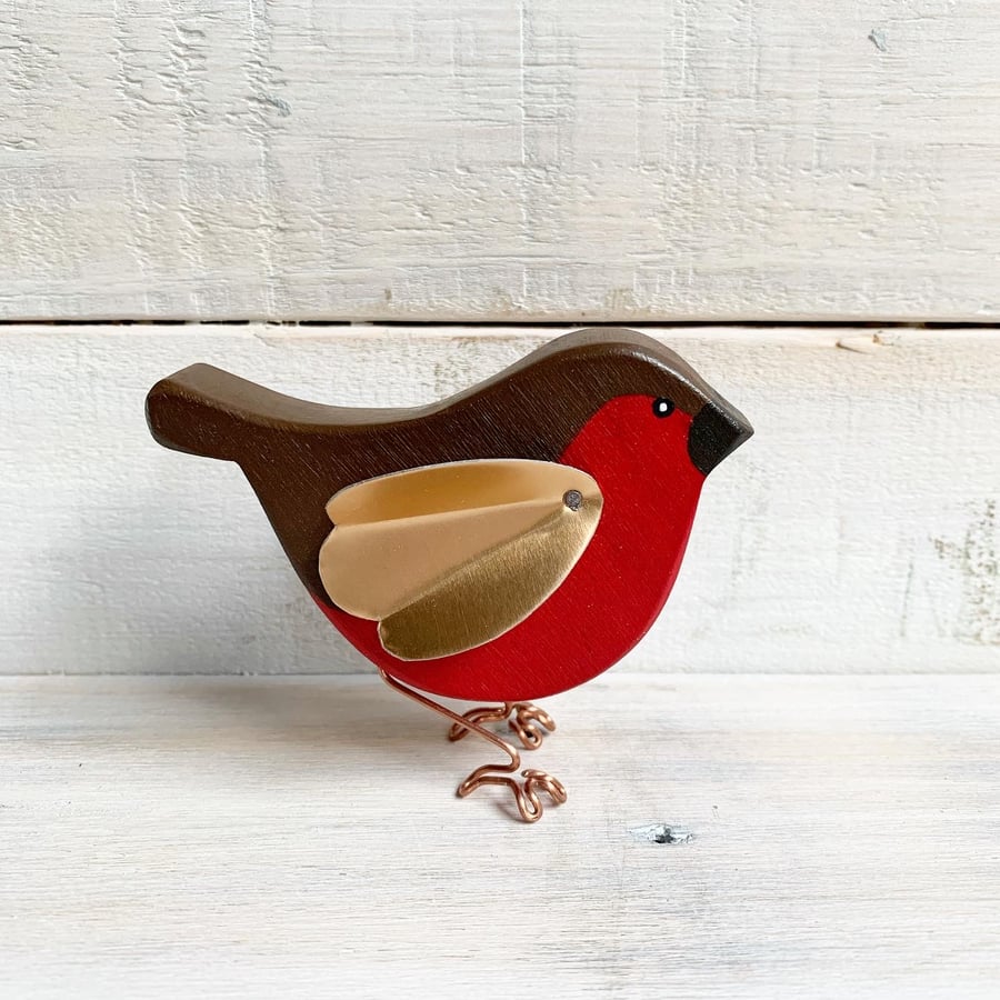 Handmade Wooden Robin Redbreast Gift, Bird Lovers, Nature