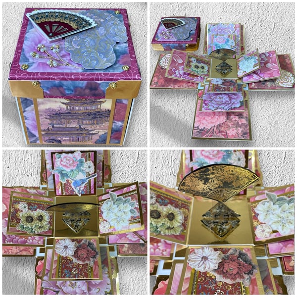 Japanese Inspired 3D Exploding Box Card. Exploding 3D Special Occasion Keepsake.