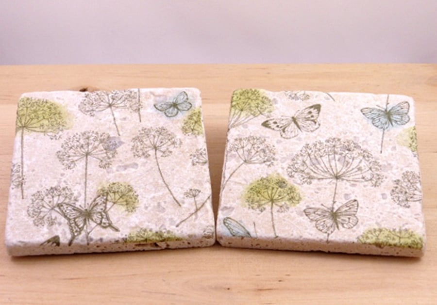 Marble Butterfly & Seedhead Coasters