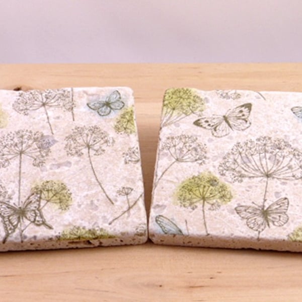 Marble Butterfly & Seedhead Coasters