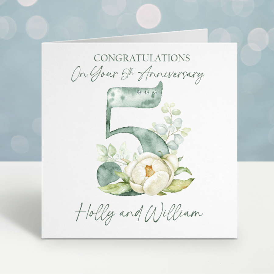 Handmade Personalised 5th Wedding Anniversary Card
