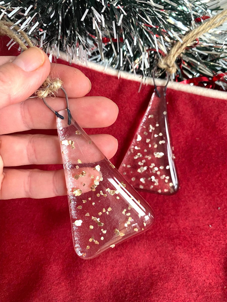 Fused Glass Christmas Tree Deceorations Glitter Clear