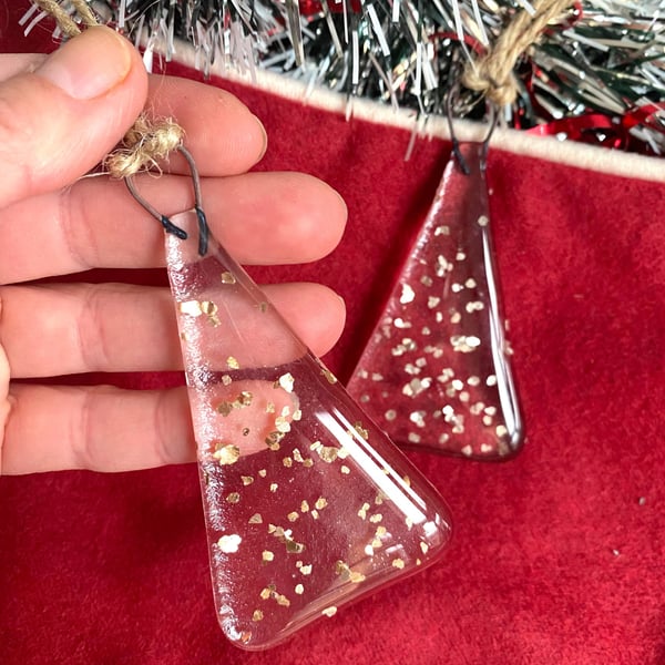 Fused Glass Christmas Tree Deceorations Glitter Clear