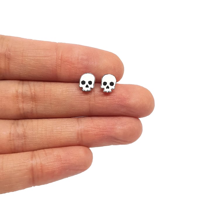 Tiny Skull Stud Earrings - Handmade