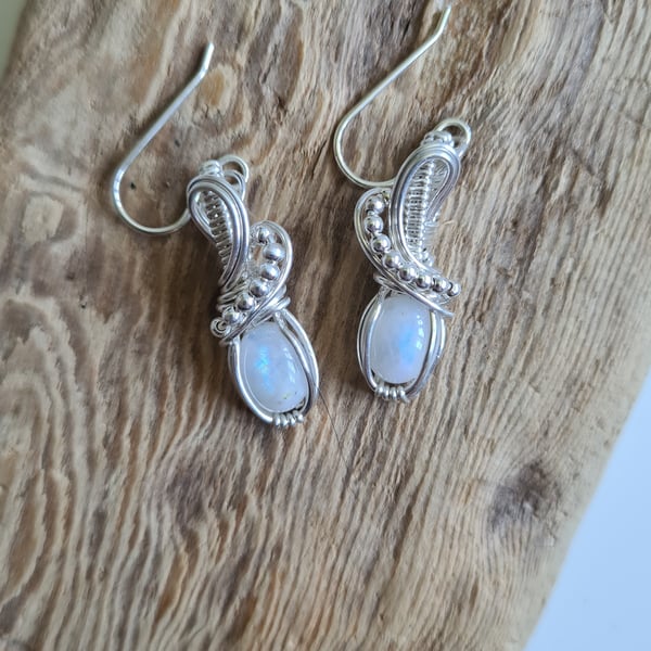 925 Silver & Natural Rainbow Moonstone Dangle Earrings Earings Gift Jewellery 