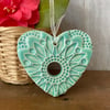 Small Pottery heart decoration turquoise