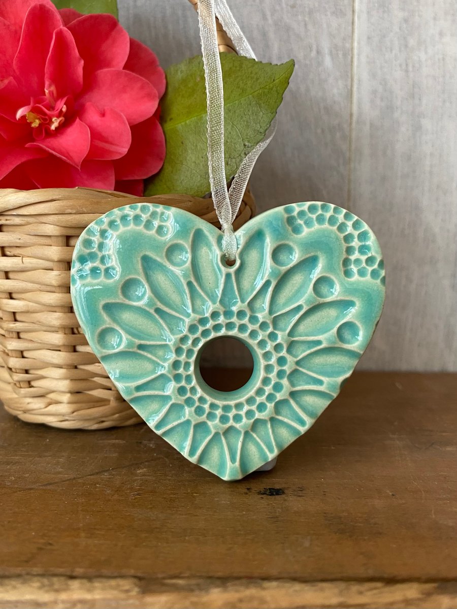 Small Pottery heart decoration turquoise