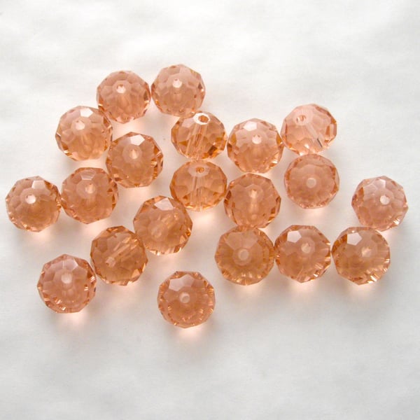 20 x Salmon Pink Faceted Crystal Rondelle Beads
