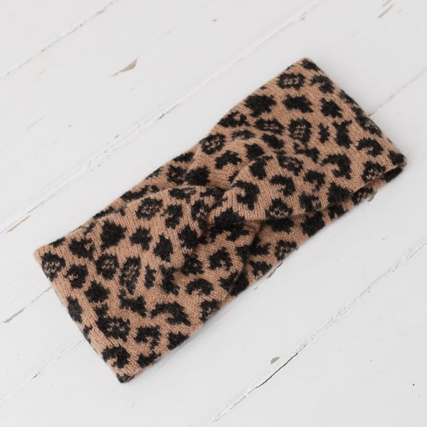 PERFECTLY IMPERFECT Leopard knitted headband (small size) - camel