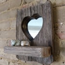 Handmade Rustic Driftwood Heart Mirror Shelf
