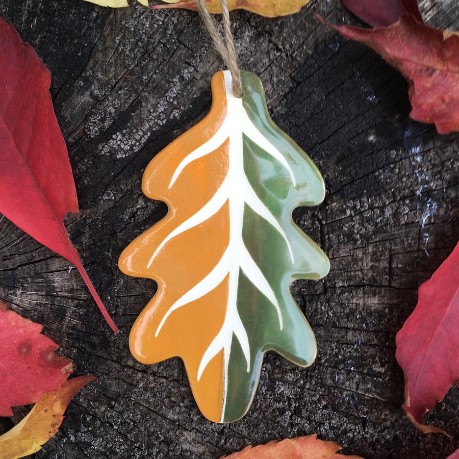 Ceramic Orange-Lime Green Leaf Decoration