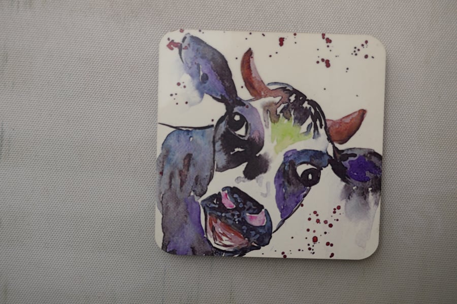 Colourful Silly Cow Coaster 9 cm x 9 cm