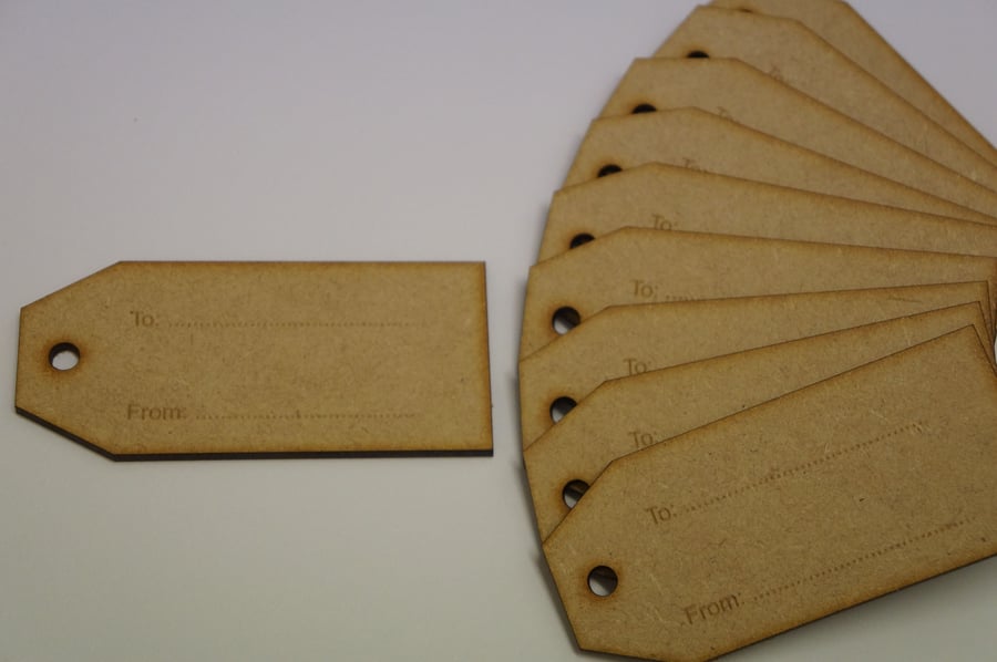 MDF Luggage Tag Squared To From 4x9cm - 10 x Laser cut wooden shape