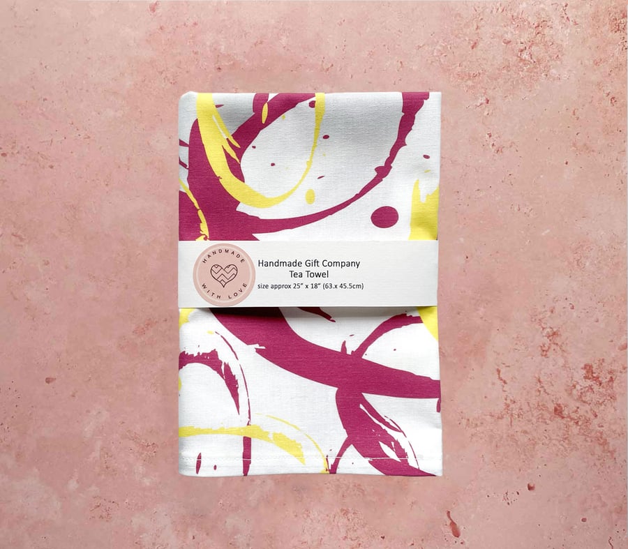 Fabric Handmade Pretty Cotton Tea Towel with a Colourful Artistic Design