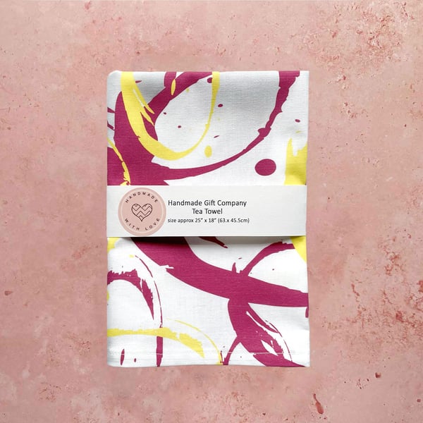 Fabric Handmade Pretty Cotton Tea Towel with a Colourful Artistic Design