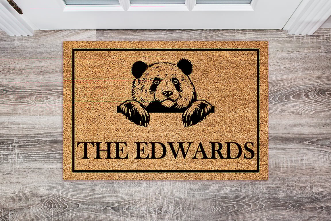 Panda Bear Door Mat - Personalised Panda Bear Welcome Mat - 3 Sizes