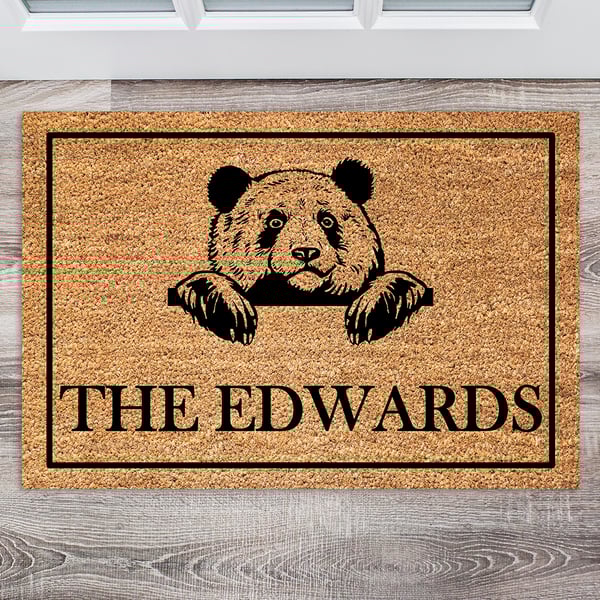 Panda Bear Door Mat - Personalised Panda Bear Welcome Mat - 3 Sizes