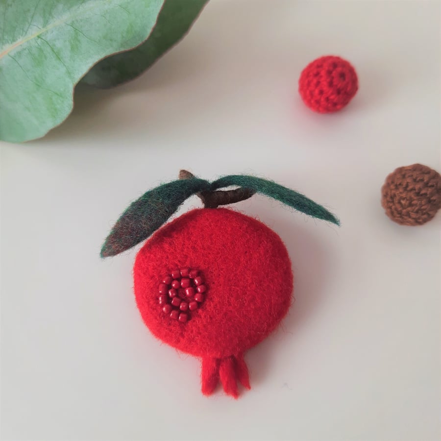 Seconds Sunday-Needle Felted Pomegranate Brooch (End of Line)