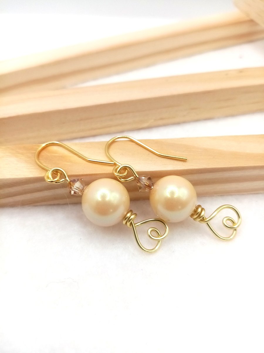 Preciosa Crystal Pearl Earrings-Yellow Pearl Drop Earrings 
