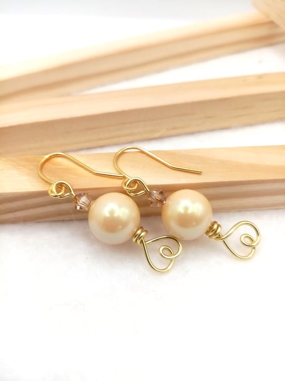 Preciosa Crystal Pearl Earrings-Yellow Pearl Drop Earrings 