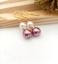 Pearl Earrings - Pink Pearl Earrings with Diamanté Crystal Rondelles - Image 5