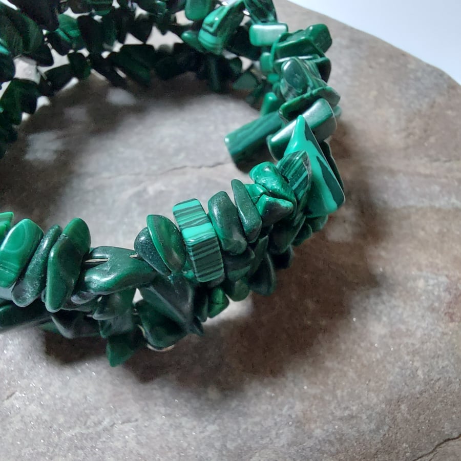 Green Malachite Memory Wire Bracelet