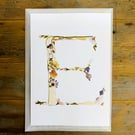 Letter E - pressed flower art print