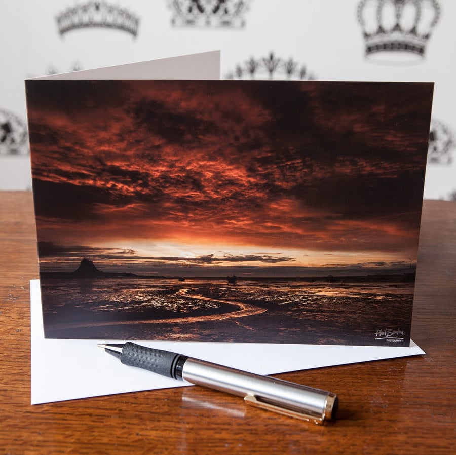 Holy Island, Lighting the Way Greetings Card - Blank Inside - Birthday Card - An