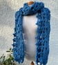 Sky Blue Handmade Lace Crochet Squares Oversized Scarf Neck Warmer - Image 4