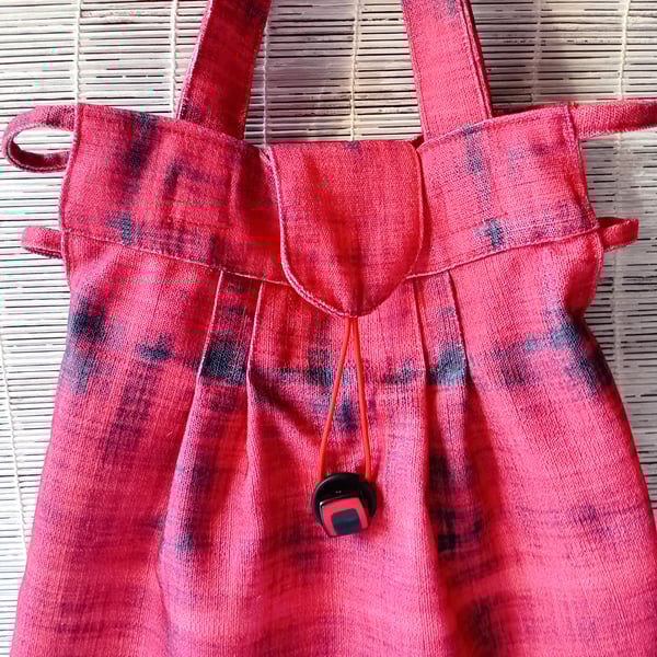 RED Bag with Charcoal Grey, hand held, rounded base with pleats