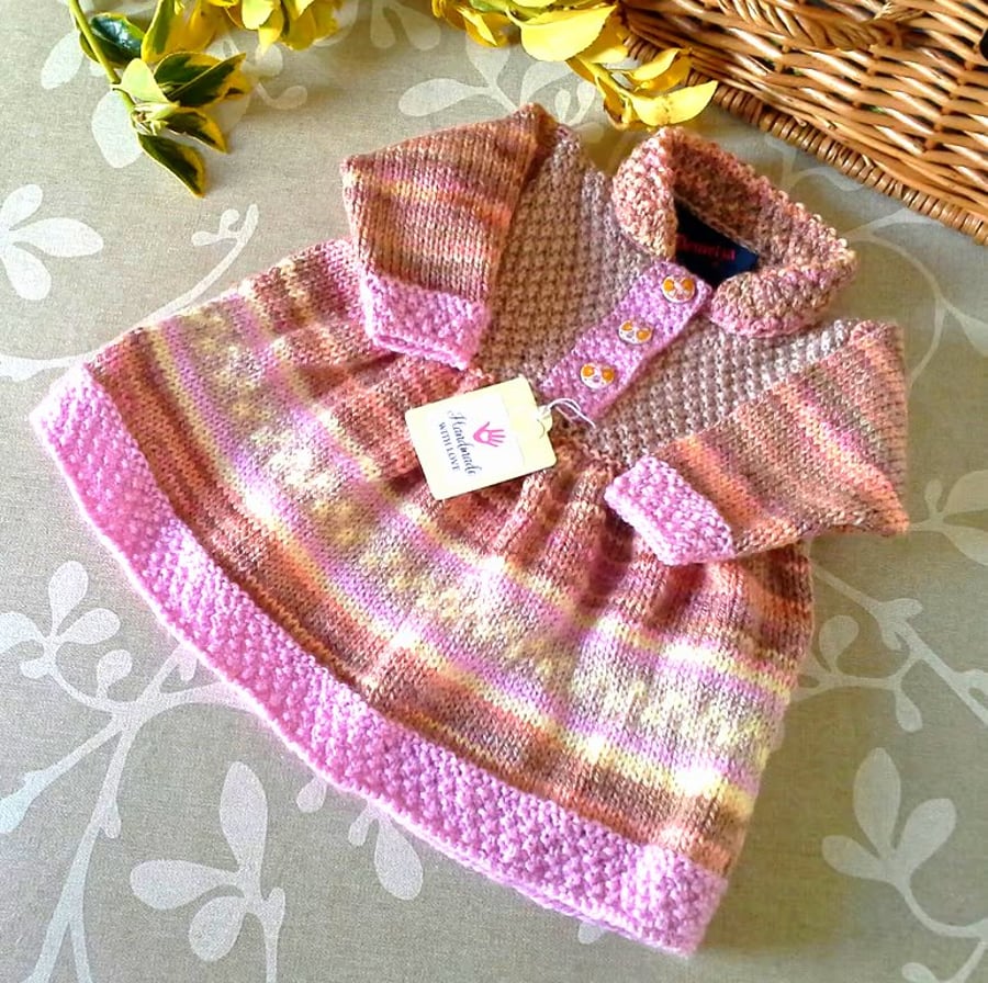 Baby Girl's Hand Knitted Designer Dress  3 -9 months size