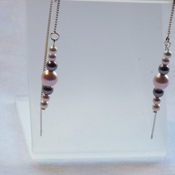 Dainty pearl thread earrings - pink, mauve and white pearls