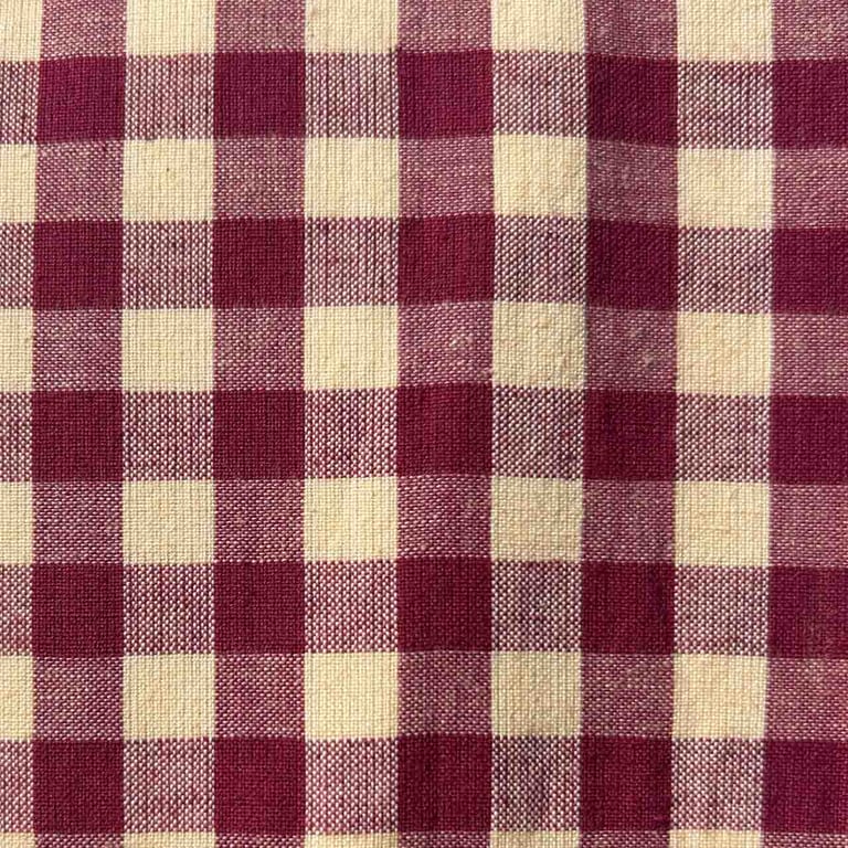Wine Gingham Linen-Cotton Fabric, Medium Weight, by the metre
