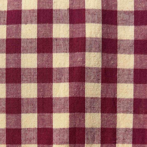 Wine Gingham Linen-Cotton Fabric, Medium Weight, by the metre
