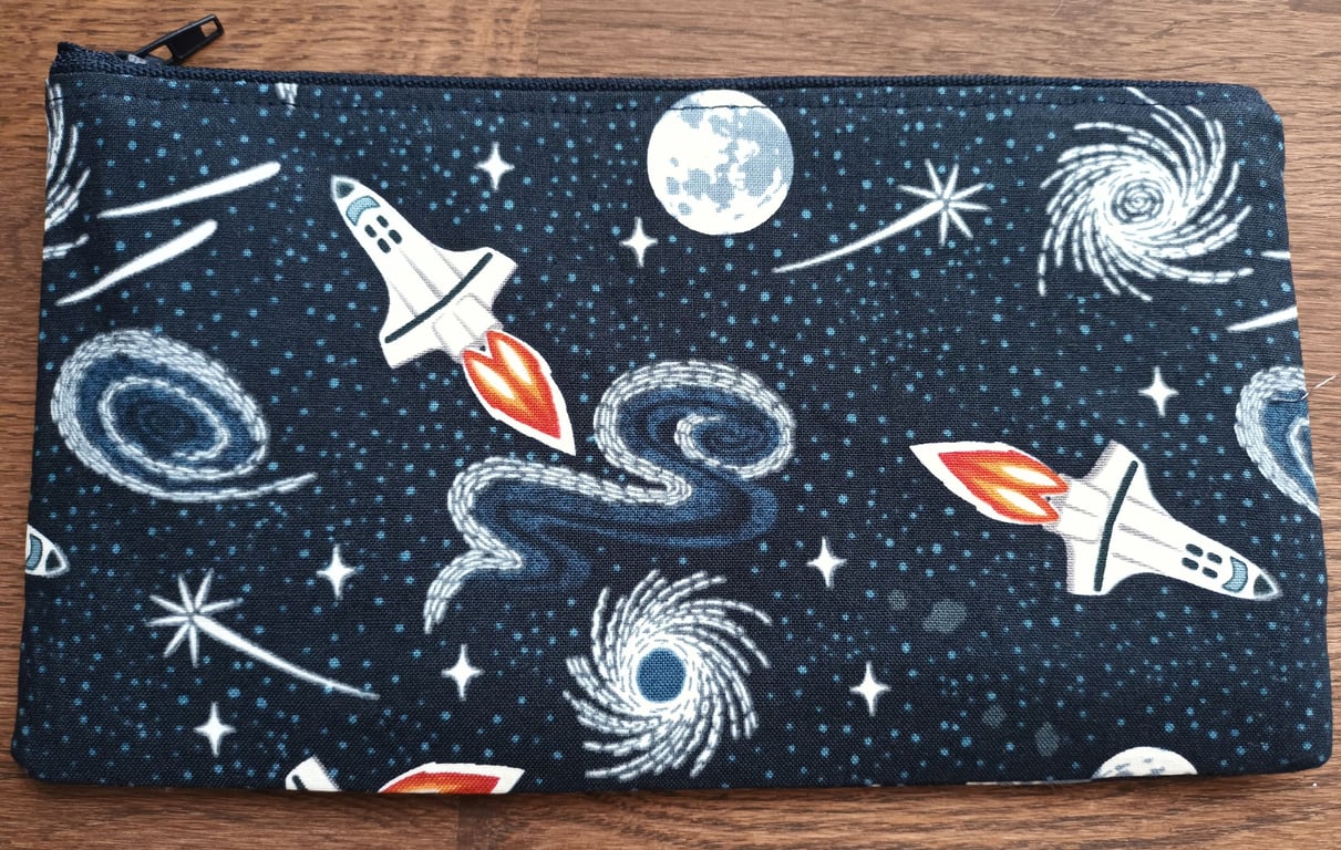Childs Pencil Case. Glow In The Dark Space Themed. Kids Fabric Pouch