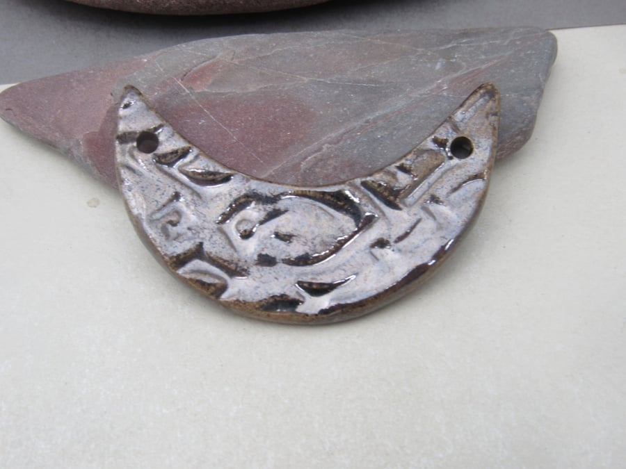 Bronze Celtic Ceramic Crescent Bib Pendant