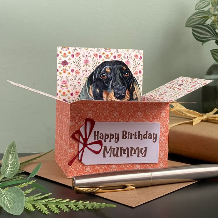 Dachshund Card; Personalised or Blank. Sausage dog gift card holder