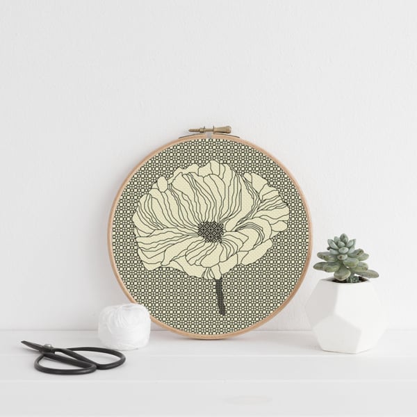 Poppy Blackwork Embroidery Chart: Floral Stitch PDF (Download)