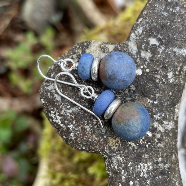 Dumortierite and sterling silver earrings