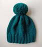 Bobble Hat in Petrol Green Chunky Yarn  - Image 1
